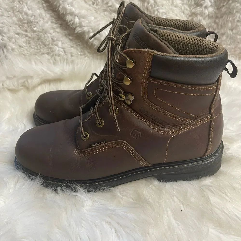 Wolverine Men SZ 12M Leather Brown Boots Work Composite Toe Waterproof W10104